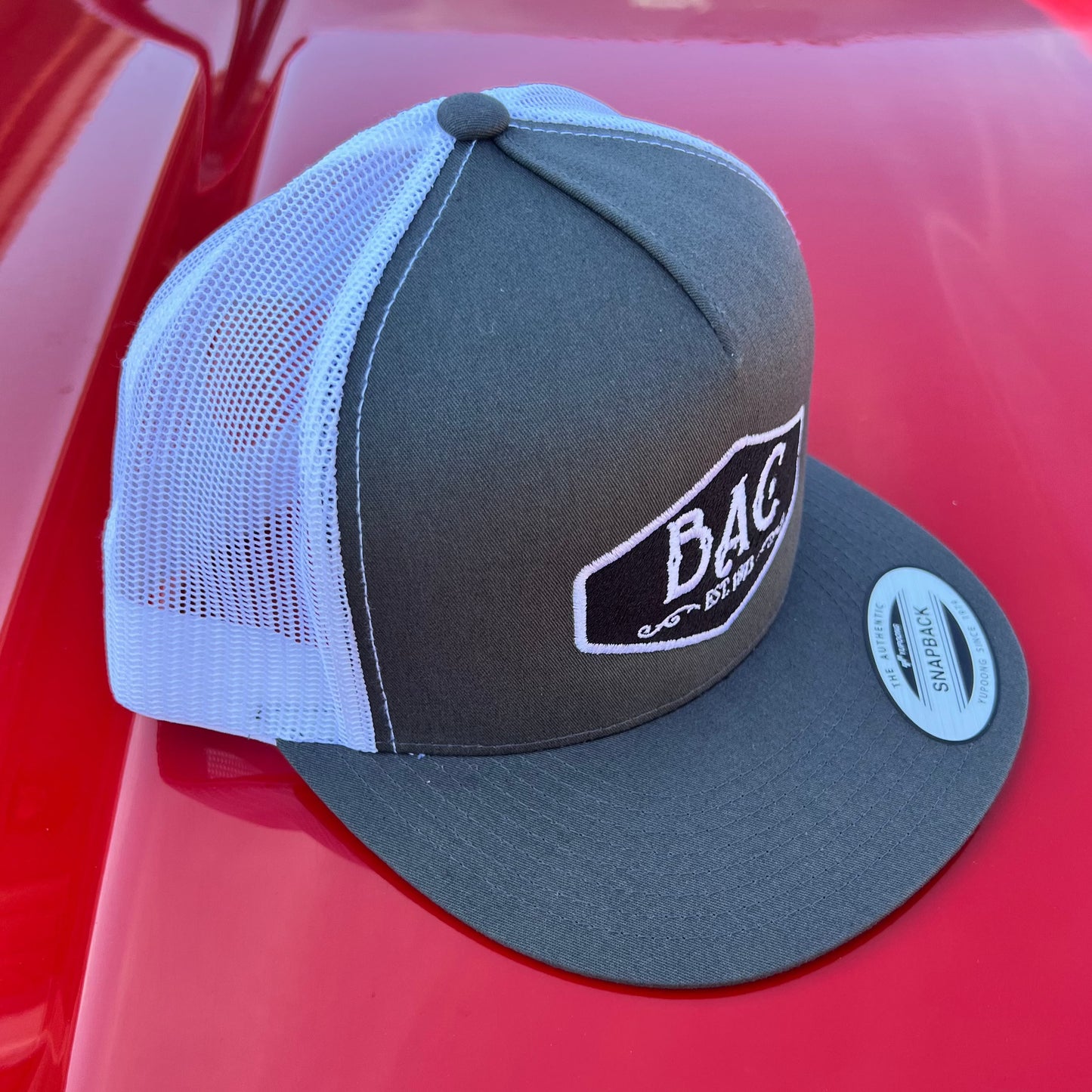 BAC Patch Logo White Mesh Flat Brim Hat