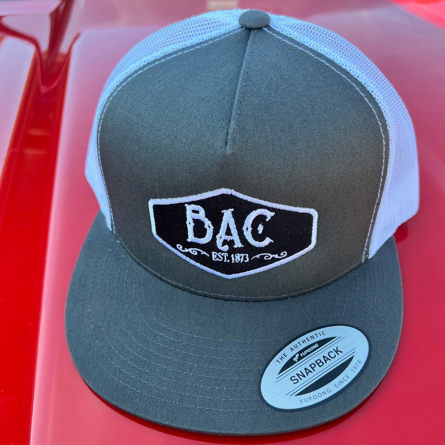 BAC Patch Logo White Mesh Flat Brim Hat
