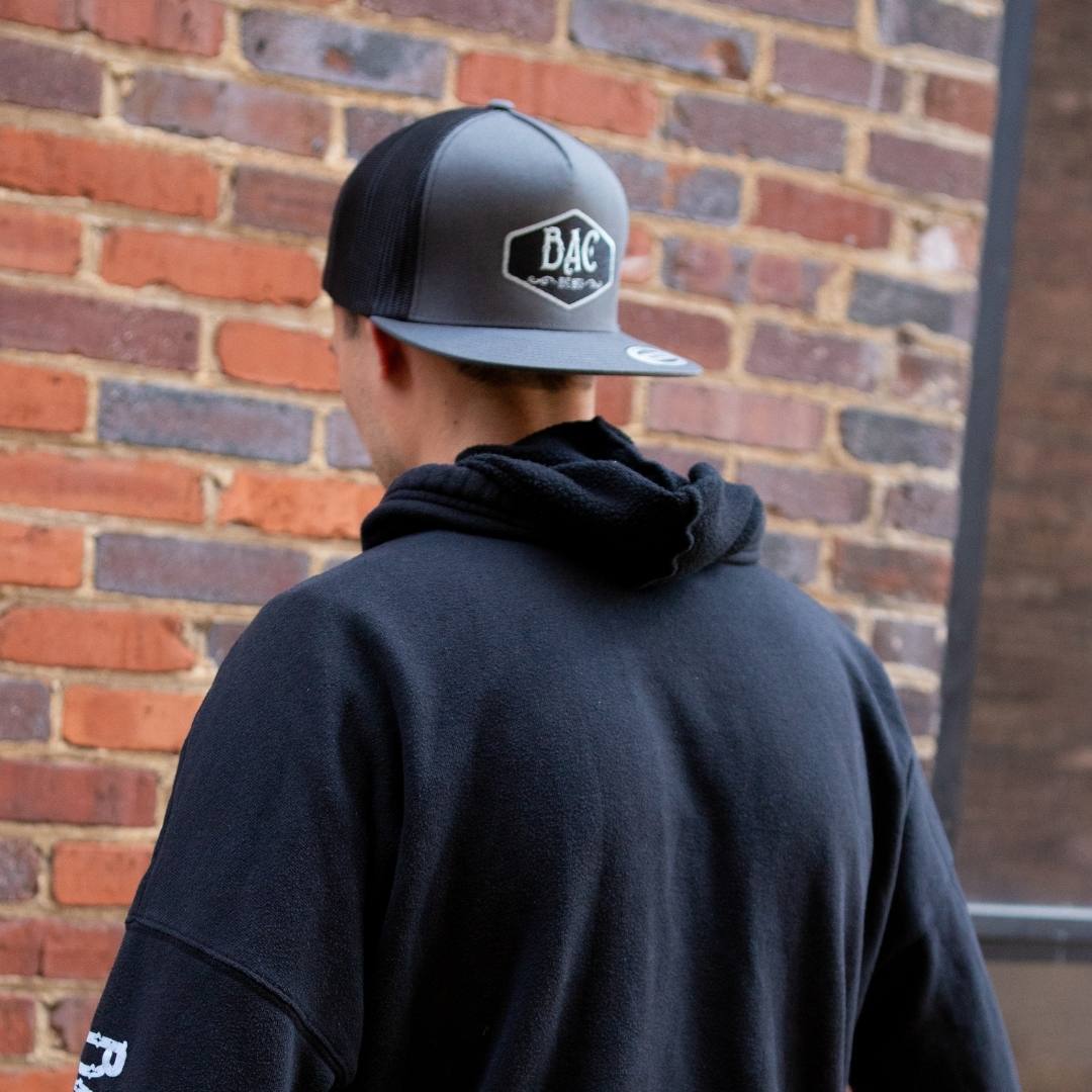 BAC Patch Logo Black Mesh Flat Brim Hat